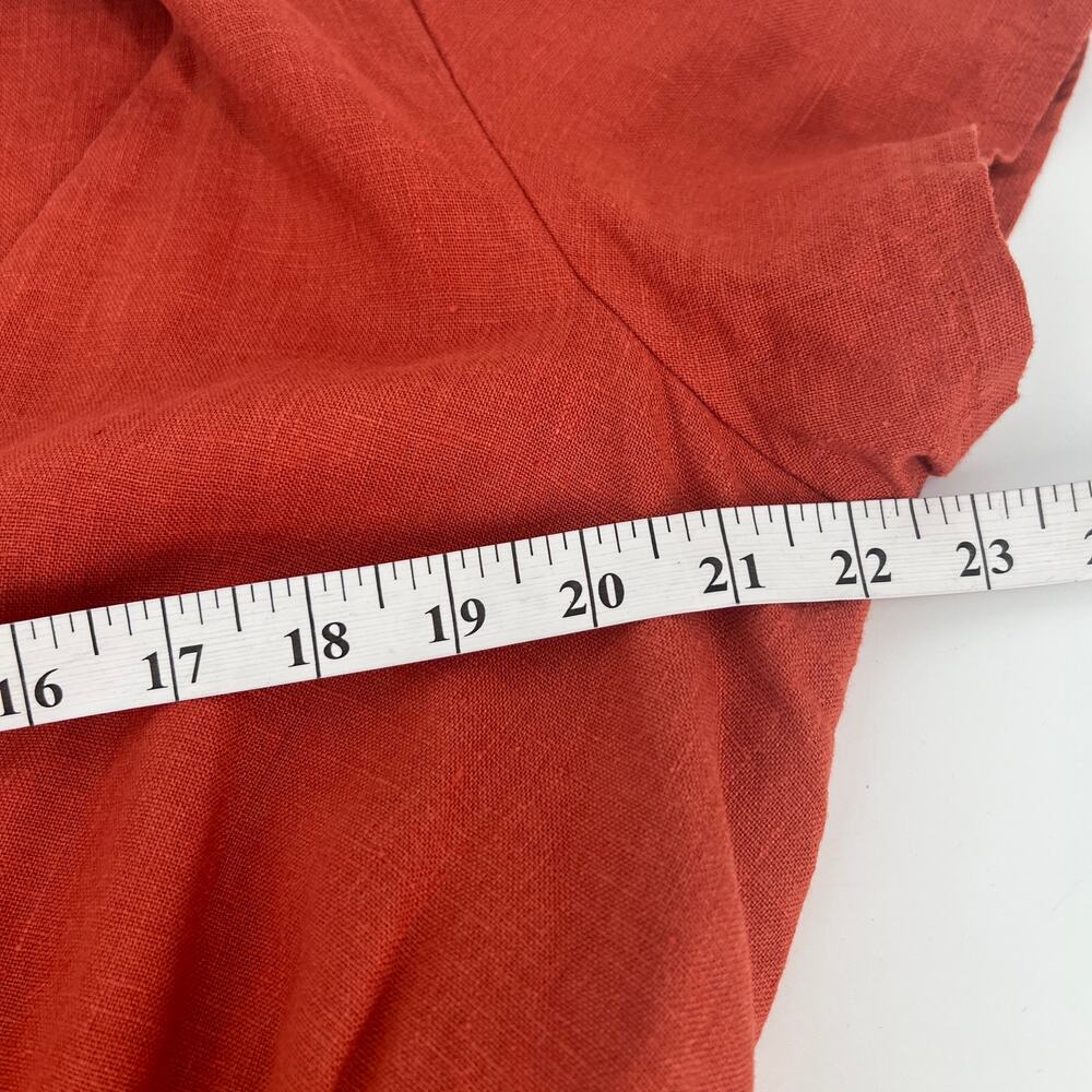 Linen Handmade Studio A Line Sicily Dress Womens 16 Red Clay V Neck Midi READ - Picture 8 of 11